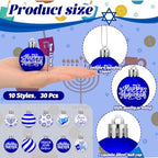 Beeveer 30 Pcs Happy Hanukkah Ornament for Tree Balls Star of David Hanging Ornaments 10 Styles Shatterproof Decorations White Blue Jewish Christmas Balls for Xmas Tree Decoration - Image 2