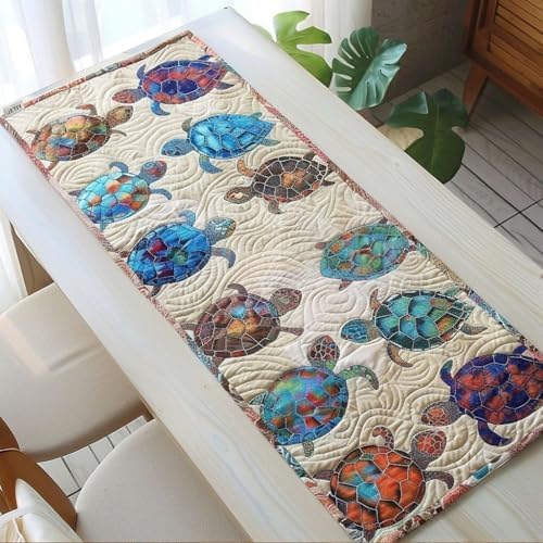 Quilted Table Runner, 3D Floral & Animals Design, Farmhouse Rustic Home Decor, for Dining Table Kitchen Holiday (A17,14x108 inches) by SodaMeow