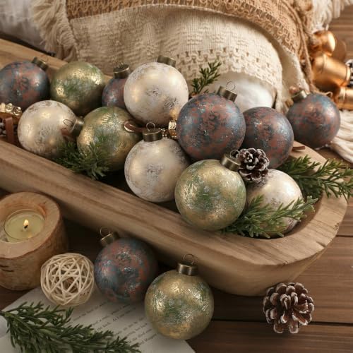 Yunlly 12 Pcs Neutral Christmas Ornament, Rusty Green Ivory Blue, 3.15'' by Yunlly
