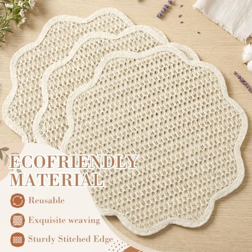24 Pcs 13" Scalloped Woven Paper Beige Placemat, Wavy Border Design - Image 4