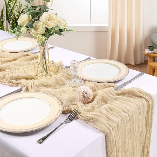 12 Pack 10Ft Beige Cheesecloth Table Runner 23 x 120 Inch - Image 2