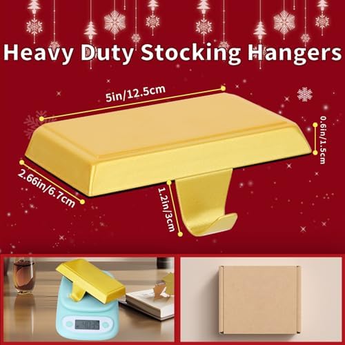 Oleitodh 8 Pack Metal Gold Christmas Stocking Holders for Mantle Heavy Duty Stocking Hangers Stocking Hook Christmas Ornaments for Counter Tables Window Fireplace Mantle Decoration - Image 2