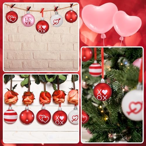 Libima 40 Pcs Valentine's Day Hanging Ball Ornaments Plastic Tree Decorations Valentine Ball Decorative Supplies Painted Love Ornament for Valentine's Day Party Decor,1.97 in(Love) - Image 5