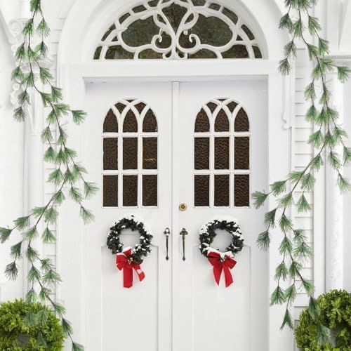 2025 New 6.56FT Christmas Pine Garland Lights 96 Warm White LED Lights 8 Flash Modes Battery Operated with Timer Lighted Smoky Pine Garland for Mantle Fireplace Indoor Home Christmas Decoration - Image 6