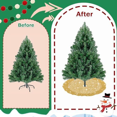 Gold Tree Skirt 45 Inch Sequin Christmas Tree Skirt Ruffle - Image 4