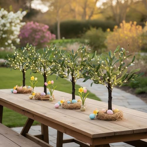 2FT Easter Olive Tree with LED Lights, 30 LED Artificial Twinkle Tree with Timer, Lighted Greenery Tree Bonsai Fairy Tabletop Lamp Tree for Home Decor - Image 2