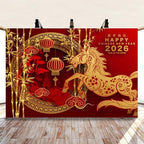 2026 Chinese Lunar New Year Backdrop 10x8ft Red Year of The Horse Lunar New Year Photography Background for Family Yard Outdoor Party Banner Decoration - Image 2