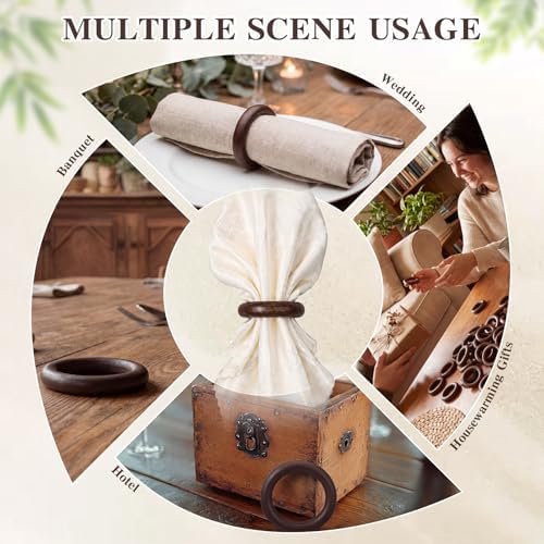 Thenshop 150 Pcs Decorative Wooden Napkin Rings Bulk Exquisite, Dark Brown - Image 4
