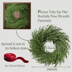 26 Inch Real Touch Norfolk Pine Wreath Christmas Decorations for Front Door, Fake Plants Green Christmas Wreath Home Decor, Xmas Decor Indoor Outdoor for Mantel Fireplace Wall Holiday Winter Decor - Image 3