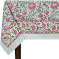 72x135 Inches Rectangle Hand Block Printed Cotton Tablecloth, Green Pink Floral Table Cloths Washable, Indian Table Linen for Halloween Christmas Outdoor Thanksgiving Gifts Home Decor Dinning Outdoor by HomeSpunCrafts