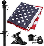 American Flag and Flag Pole for House Outside, 5ft Heavy Duty Flag Poles Kit with 3x5 Embroidered USA Flag, Tangle Free Steel Black Flag Pole with Bracket for Residential, Commercial, Outdoors Garden by YOHSUGODIRECT