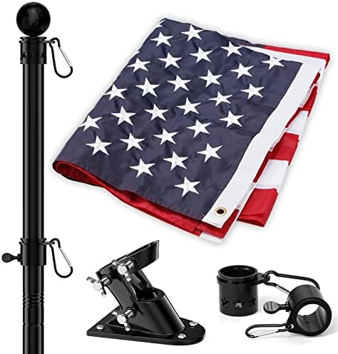 3x5 American Flag with Pole for House, 7FT Flag Pole Kit with us flag 3x5 heavy duty outdoor indestructible, Tangle Free Flag Pole with Bracket for Residential, Commercial, Outdoors Garden, Black by YOHSUGODIRECT