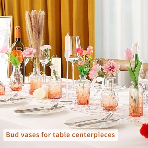 Mini Glass Bud Vases Flower Vases for Centerpieces- Ideal for Home Decor, Wedding & Bridal Shower Centerpieces, Party & Anniversary Decorations, Candle Holders,Aromatherapy Bottles(30 pcs,Light red) - Image 3