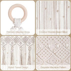 BECHAEO Boho Macrame Beaded Curtain with Tassels, White 1 Panel 35" x 79" - Image 5