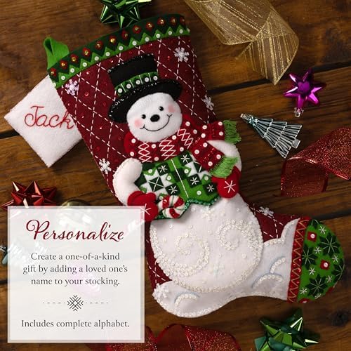 Bucilla Felt Applique 18" Stocking Making Kit, Snowman's Quilted Delight, Perfect for DIY Arts and Crafts - Image 4