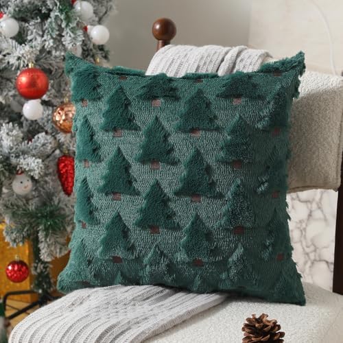 Allorry Christmas Pillow Covers 22x22 inch Set of 2 Christmas Decorations Soft Plush Faux Fur Wool Green Christmas Tree Throw Pillow Cases Winter Holiday Decor for Sofa Living Room PT002A22 - Image 3