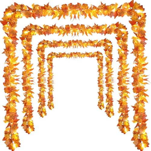 Ceenna 4 Pack Fall Garland String Lights, 23 ft 80 LED Maple Lighted by Ceenna
