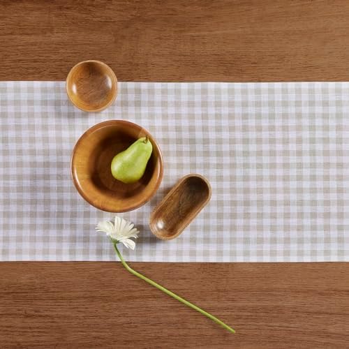 Solino Home 100% Pure Linen Table Runner Natural, Gingham Check 14 x 156 in - Image 3