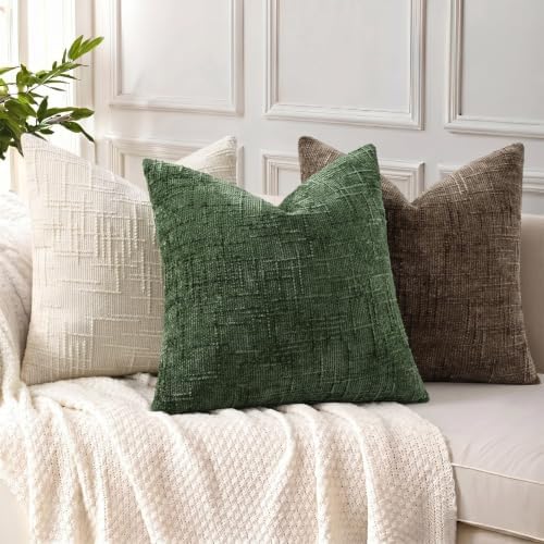 decorUhome Textured Chenille Throw Pillow Covers 18x18 Set of 2 Taupe - Image 4