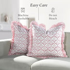 CPC Blush Rose Hand Block Print 100% Cotton Ruffle Throw Pillow Cover 24x24 inch with Hidden Zipper Decorative for Couch, Bed, Sofa, Farmhouse, Cottagecore Decor Gift Christmas Fall Thanksgiving - Image 6