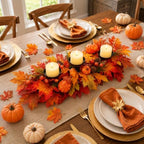 27.56" Fall Candle Holder Centerpiece, Thanksgiving Table Decor with Metal Candle Cups Large Foldable Autumn Leaves Pumpkins Candle Holder for Farmhouse Dining Table Mantel Home Party Decor - Image 3