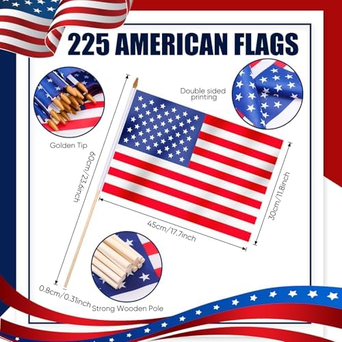 Newwiee USA Handheld Flags on Stick 12 x 18 Inch American Flags with Safety Spear Top for 250th Anniversary Independence Memorial Day 4th of July Yard Garden Decoration(225 Pcs,Usa Flag) - Image 2