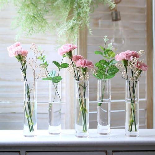 Glass Cylinder Bud Vases for Centerpieces, Set of 12 Clear Small vases,Handmade Slim Flower Vases Wedding Table Decor for Single Rose vases Bulk, Home Aesthetic Desk Decor, Party Decorations,7.5" - Image 2