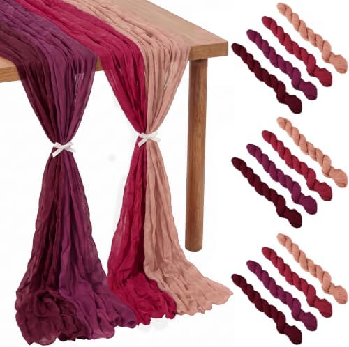 Remagr 12 Pcs Gradient Burgundy Cheesecloth Gauze Table Runners by Remagr