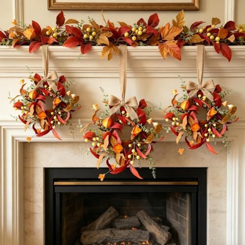 6 PCS Fall Wreaths for Cabinet Artificial Mini Autumn Wreath for Front Door - Image 3