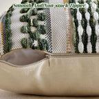 AmHoo Set of 2 Chenille Striped Textured Boho Throw Pillow Covers Aesthetic with Tassels Woven Decorative Pillow Case for Couch Bed Sofa Bedroom Modern Funky 18 x 18-Inch Sage Green - Image 3
