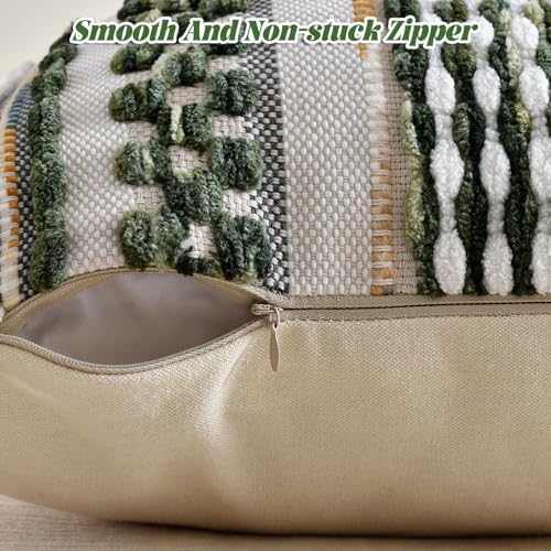 AmHoo Set of 2 Chenille Striped Textured Boho Throw Pillow Covers Aesthetic with Tassels Woven Decorative Pillow Case for Couch Bed Sofa Bedroom Modern Funky 18 x 18-Inch Sage Green - Image 3