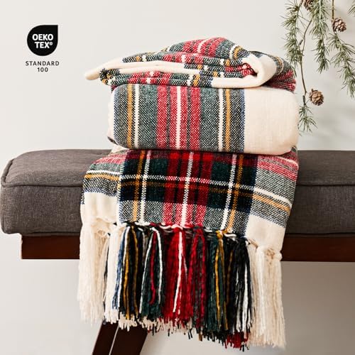 EverGrace Chenille Christmas Throw Blanket, 50"x60", White Stewart Plaid - Image 4