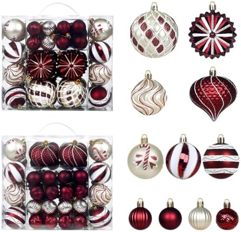 48 Pcs Christmas Balls Ornaments for Christmas Tree, Painted Shatterproof Plastic Decorative Baubles Hanging Ornaments for Xmas Tree Wreath Holiday Party Wedding Decoration, Wine Red by Unknown