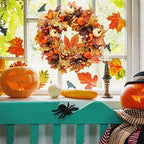 Ansuma 20" Fall Wreath for Front Door - Maple Leaves Pumpkin Pinecone Artificial Harvest Fall Wreath with Berries for Autumn Halloween Thanksgiving Day Home Wall Window Mantel Decor - Image 2