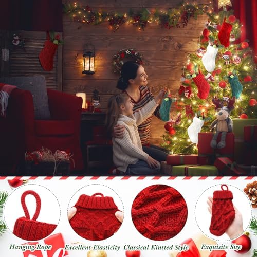 Geyoga 24 Pieces Mini Christmas Knit Stockings 6 Inch Cable Knitted Stockings Bulk Xmas Hanging Ornament Decoration for Christmas Tree Fireplace Holiday Party Favor(Red, Green, White) - Image 3