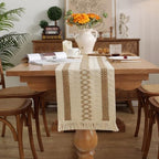 Niviy Boho Table Runner with Tassels 12 x 144 Inches Long, Cream & Brown Rustic Farmhouse Table Runner with Tassels for Home Kitchen Holiday Party and Wedding Decor Runner - Image 3
