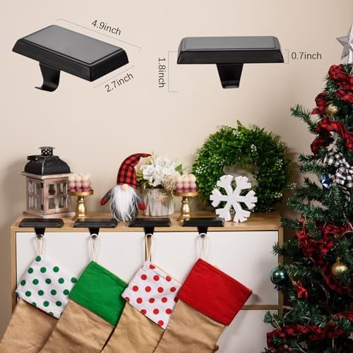 6 Pack Christmas Stocking Holders Ornament Hooks Mantel Weighted Stocking Hangers Metal Hanging Hooks Heavy Duty Stocking Holders Bases for Mantel Fireplace Party Decoration (Black, 6) - Image 2