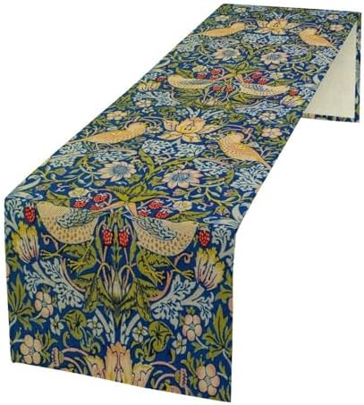 William Morris Table Runner for Table Decor, Art Vintage Botanical Flower Rustic Plant Floral Printed for Kitchen Dining Room Living Room Farmhouse Party Holiday Decorate 13" x 120" by LIZIMI