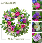 Spring Wreaths for Front Door Outside 24 Inch Spring Door Wreath with Pink Peony,Rose and Blue Hydrangeas, Handmade Silk Summer Wreaths for Front Door Home Wall Window Proch Seasonal Decor - Image 3