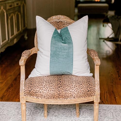 EVERGRACE x Kinsey Walsh Signature Velvet Panel Cotton Pillow Covers Set of 2, Decorative Pillow Covers 20"x20" for Couch, Square Cushion Cases for Sofa Bedroom Living Room, Aquamarine - Image 6