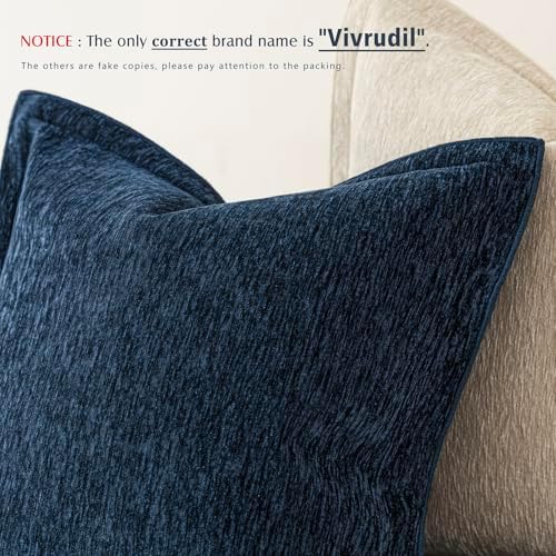 Decorative Chenille Luxury Throw Pillow Covers with Wide Edge, Textured Solid Pillowcases, Soft Velvet Cushion Cover Home Décor for Couch Sofa Chair Bed,18×18 Inch, Set of 2, Lake Blue - Image 3