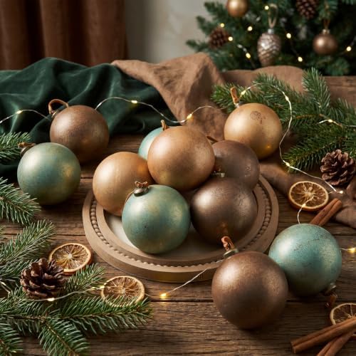 Yunlly 12 Pcs Neutral Christmas Ornament, Brown Copper Sage Green, 4'' - Image 6