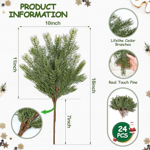 Artgar 24 Pcs Christmas Pine Branches - 18" Realistic Greenery Pine Stems - Image 2
