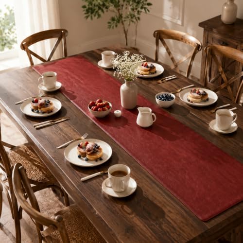 Red Faux Leather Table Runner Waterproof Heatproof for Christmas 72 inch - Image 7