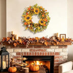 Sunflower Wreath, 24 In Fall Harvest Wreath with Large Yellow Sunflowers, White Daisy, Orange Mums, Eucalyptus Leaves, Autumn Foliage & Grain Stems for Front Door, Farmhouse Porch Autumn Decor - Image 2