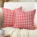 Red White Gingham Plaid Christmas Euro Pillow Sham Covers 26x26 Set of 2 by CARRIE+HOME