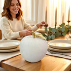 Sandstone White Apple Figurine with Gold Leaf, Textured Resin Fruit Sculpture, Modern Neutral Home Decor Statue Accent for Kitchen Counter, Coffee Table, Shelf & Dining Table Centerpiece - Image 6