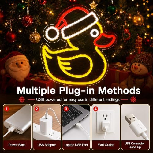 Christmas Duck Neon Sign for Wall Decor – USB Powered, Dimmable LED Wall Light with Santa Hat Icon for Bedroom, Kids’ Room, Home Bar, Window Display, Holiday Parties, Holiday or Birthday Gift - Image 5