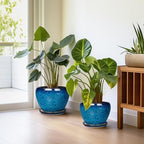 Ceramic Plant Pots Indoor, 10 Inch 8 Inch 6 Inch Round Planters Pots for Indoor Outdoor Plants, Modern Large Flower Pots with Drainage Holes and Saucers, Set of 3, Blue - Image 5