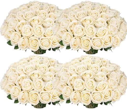 100 PCS Fake Champagne Roses, Artificial Champagne Flowers Bulk, Faux Roses by Jefuzh